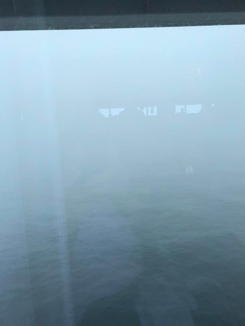 Today was a sea day.
It is 6:05 pm and this is the view from Luminae Restaurant. It is very foggy.