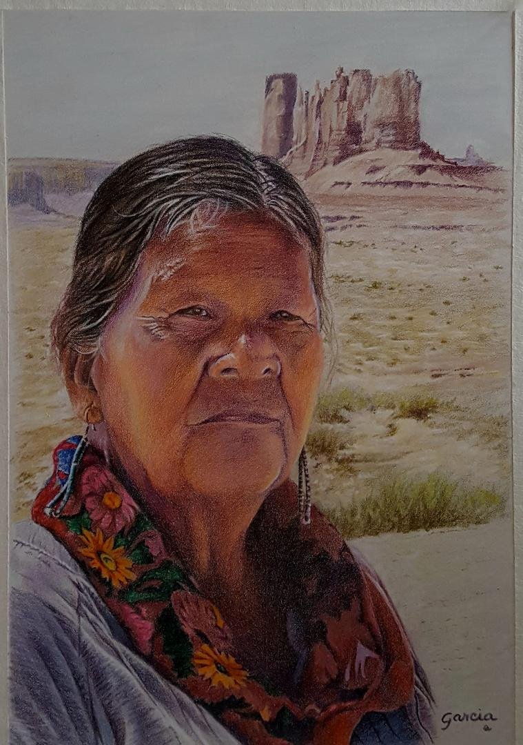 Navajo lady selling jewelry in Monument Valley. This is my latest colored portrait. Any ideas for a title?