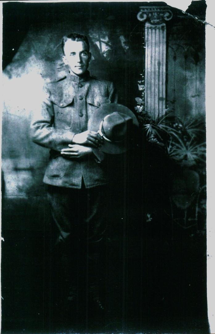 THIS IS MY DAD, CORPORAL DAVID CLARENCE HATCHER, WHO SERVED IN THE U.S. ARMY DURING WORLD WAR 1! HE RECEIVCED HIS BASIC TRAINING AT CAMP LEE, NEAR PETERSBURG. AFTER SERVICE, DAD MADE HIS HOME IN FLOYD, VIRGINIA! HE DIED A