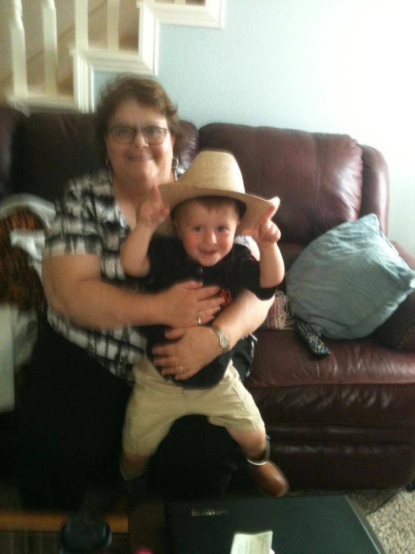 Grandma and Cody sporting his new cowboy hat. Lookin' good!