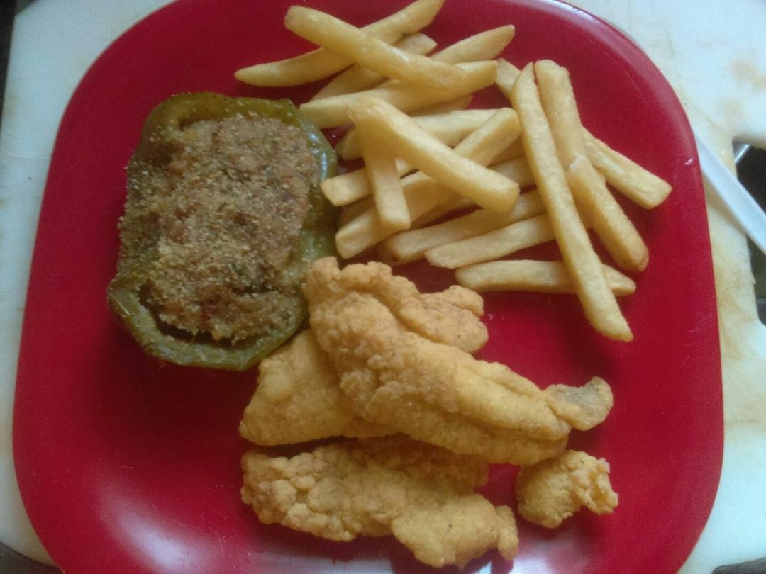Catfish,fried stuffed pepper with crabmeat