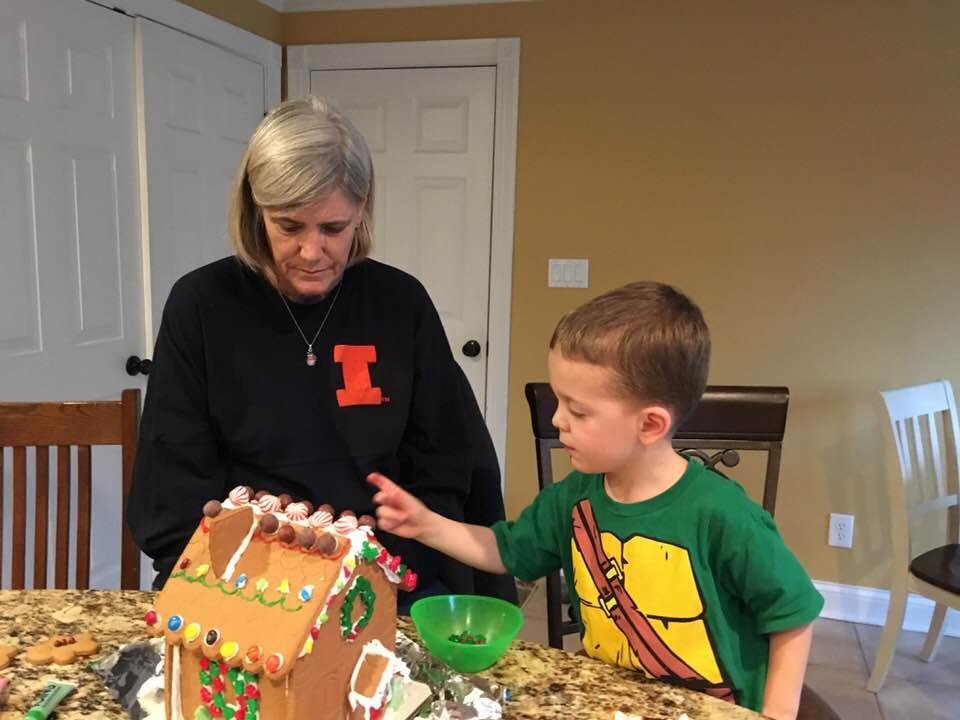Gigi making a gingerbread house with Asher!