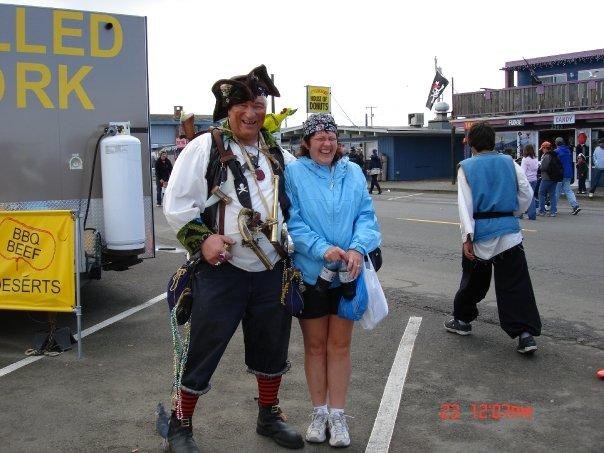 With the pirate and his taley whacker