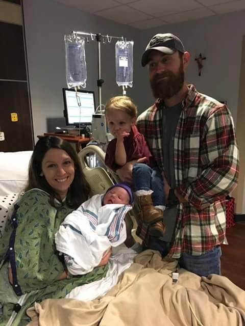 Sweet family! Granddaughter, Great granddaughter, and Great grandson AND proud daddy!😍🎉❤️️❤️💕💞