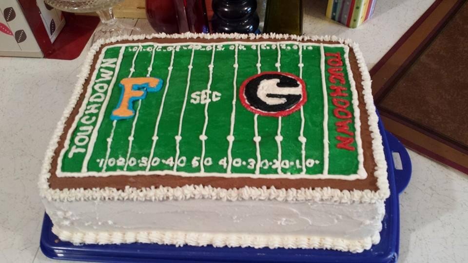 My contribution to the Beaty ' s annual GA-FL party.  Didn't even take too long to decorate.  Easier than doing a gator and a bulldog!