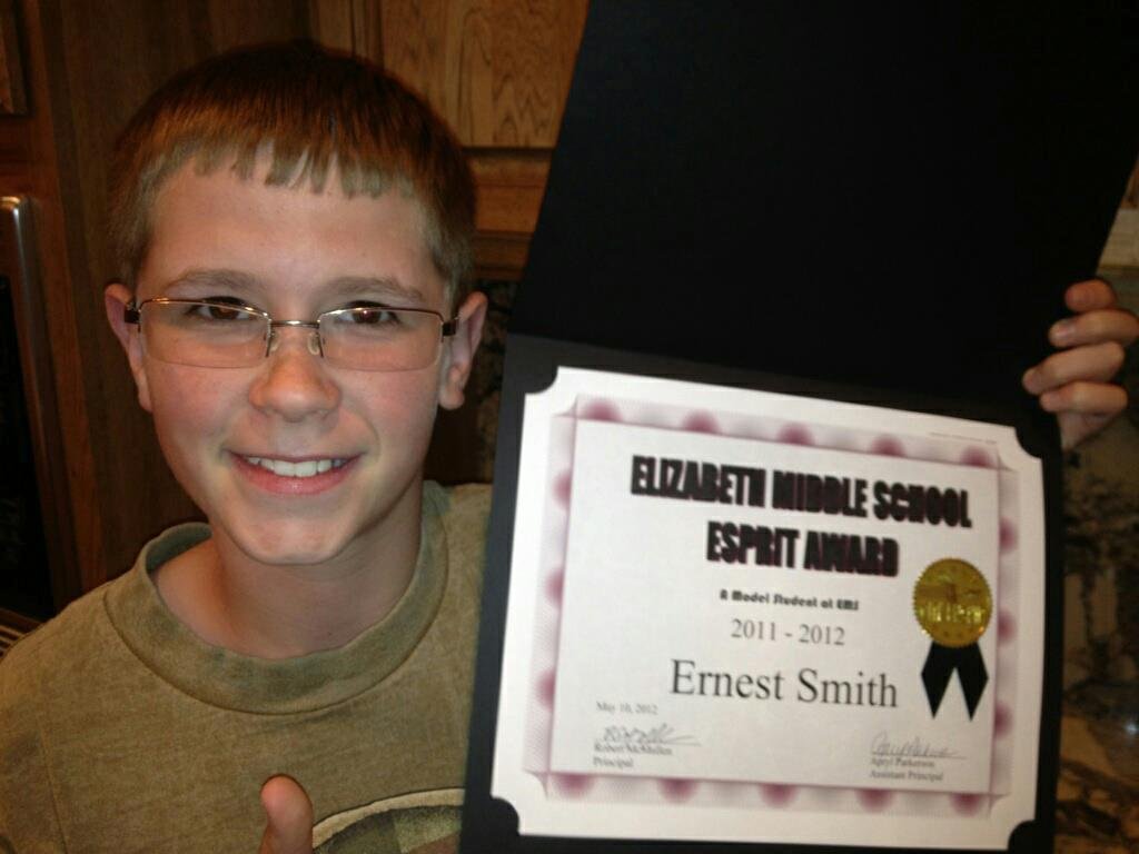 Grandson Ernie receives top award at his middle school!