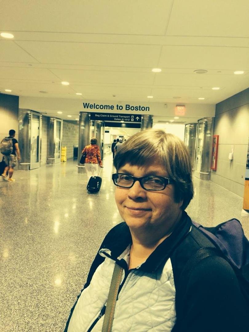 Feeling blessed this morning. Happy 34th anniversary to my wonderful wife Martha. In this picture, she is overjoyed to have arrived in Boston. This is before we experienced Boston traffic.