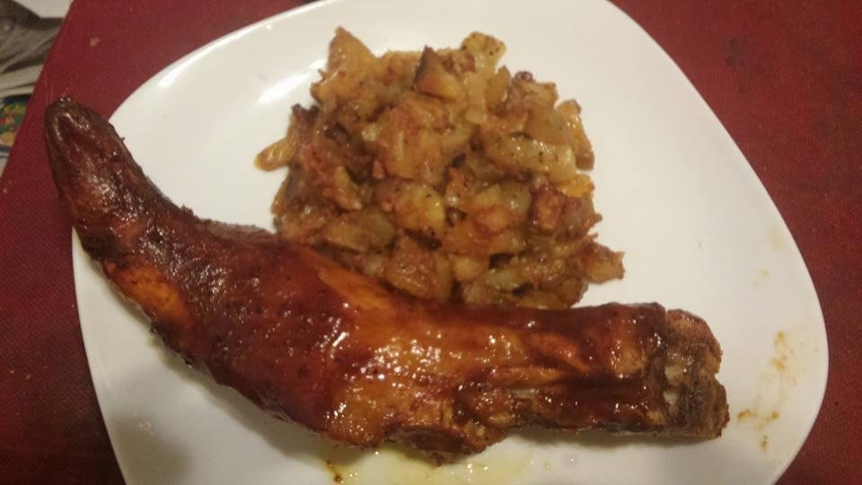 Piggy tails and potatoes with chorizo