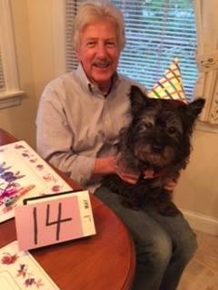 The Penzinator's traditional birthday pose.  Hard to believe she is 14 years old already.   She still acts like a puppy for an hour each day and sleeps the rest!!!
