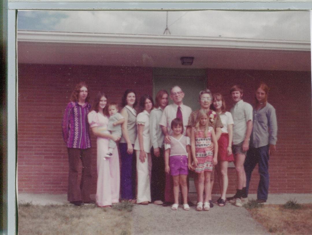 This is My Mom and Dad and the grandchildren who were able to come to our family reunion Aug, 1974.