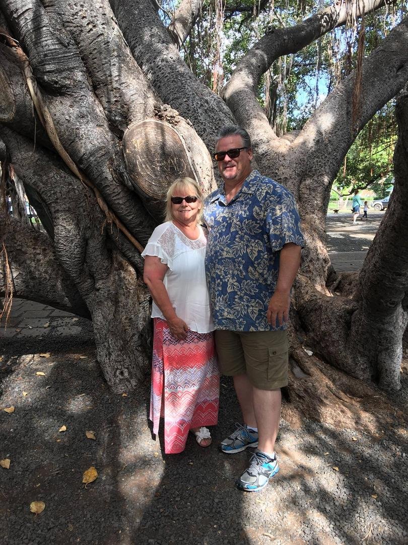 In historic Lahaina at the Banyan tree. Very humid but beautiful.