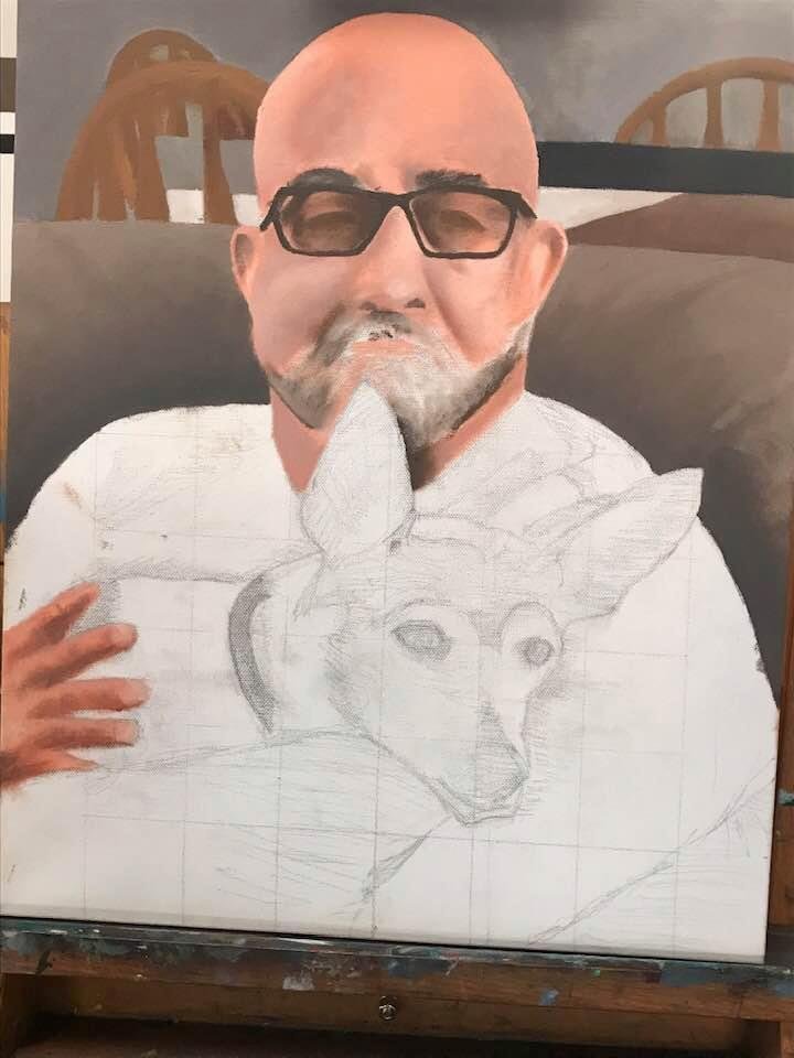 Working on a self portrait with my buddy Reese!