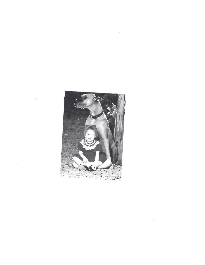 Jessica Snellback with Bruno my Great Dane in 1005 When she was 3 years old.  Photo was taken by her Grandpa.