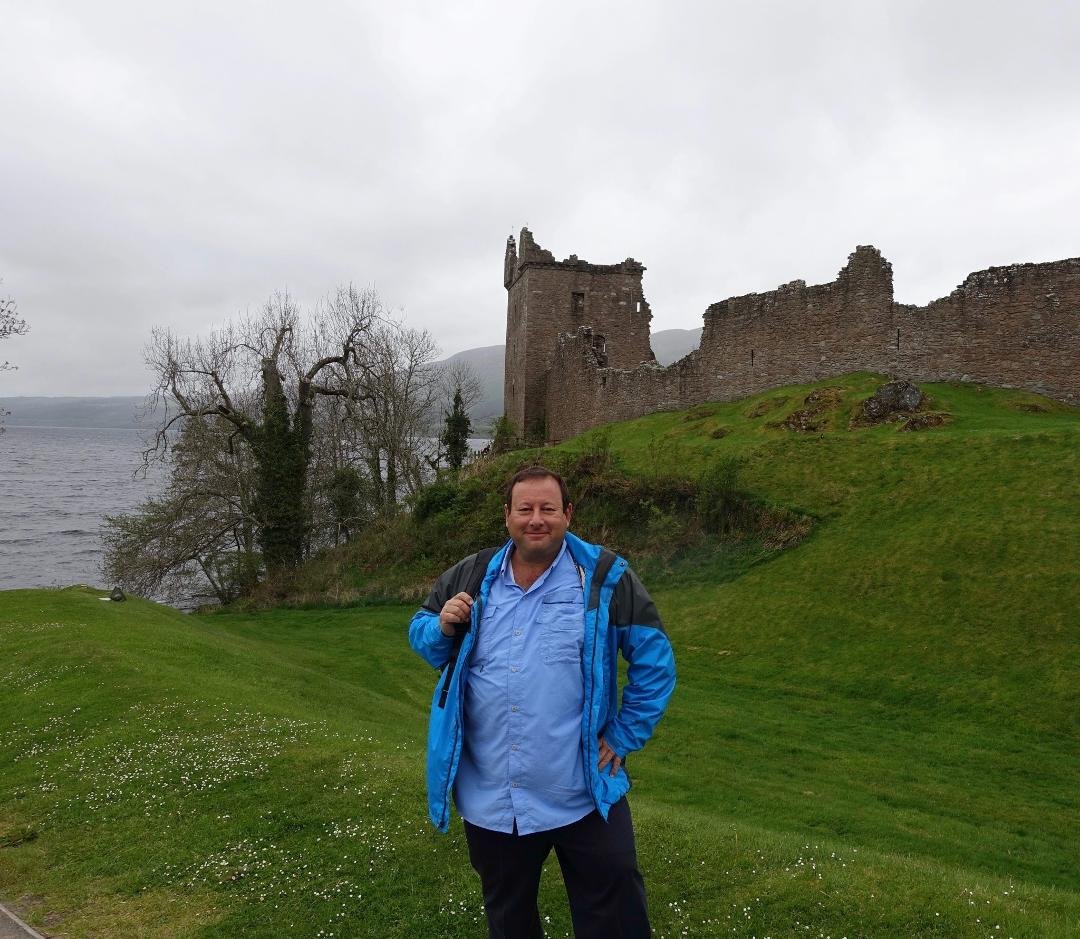 Urquhart Castle Ruins on the shore of Loch Ness, Scotland. I was looking for the Loch Ness monster, Nessi and thought for a moment I saw her but maybe it was just the mist.