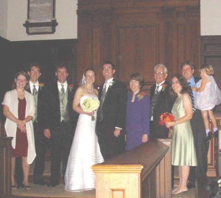 David, Katherine and family at their wedding in the Wren Building on October 8, 2006.