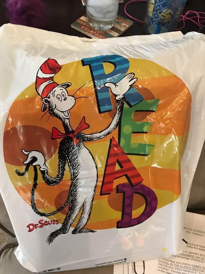 Look what Alexa came home with today! She is so excited to have her books in a Dr. Seuss bag! She can't wait until Pop comes to her school like he did for Avery and Jake and he even went Morgan's school to read to her cla