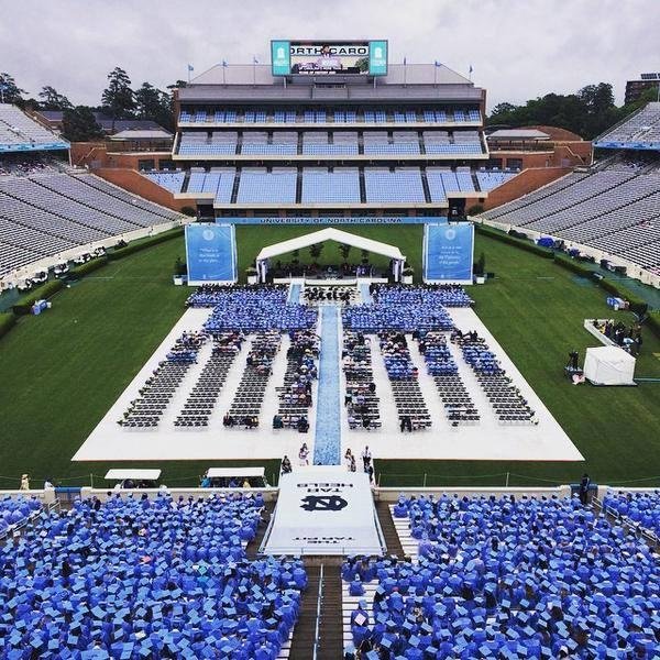 Sunday morning at The University of North Carolina at Chapel Hill ... and then my class of 1965 celebrated our 50th reunion by emerging from that tunnel in the foreground (the same one the football team uses) in our caps an
