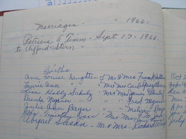 And I didn't get it on one photo, so here with part of the entry for Abby's birth at the bottom, is notice of Pat marrying Clifford Stern the previous Sept ('66).