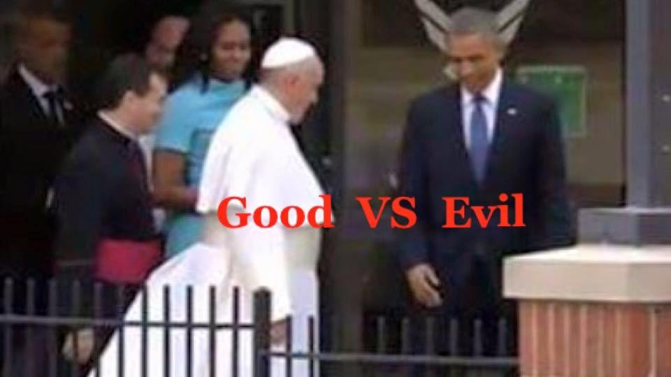 You would think that Obummer would hide his horns when meeting with the Pope but then again he doesn't really care for Christians anyway.👿