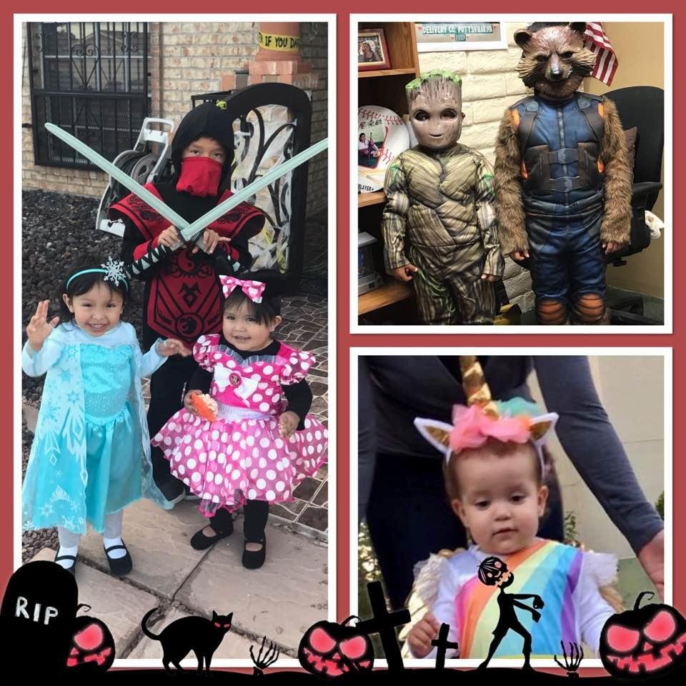 Here are the grandkids dressed up excited to go get lots of candy!!!