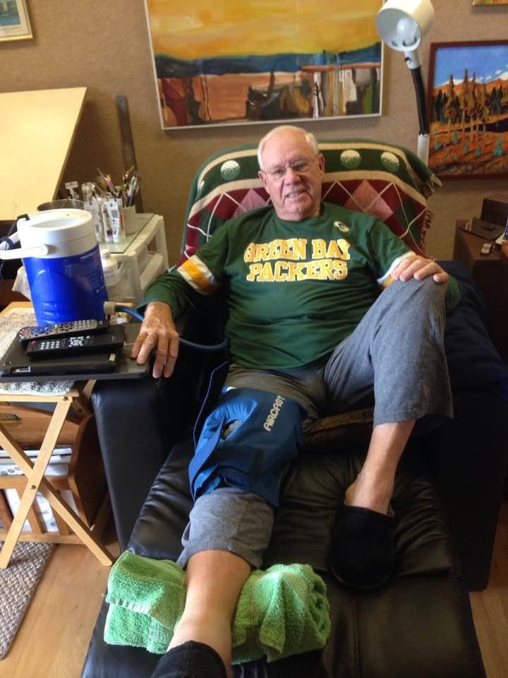 Well here I am - getting ready for the Packers game icing my new right knee.  I just had it operated on the 1st of Nov.