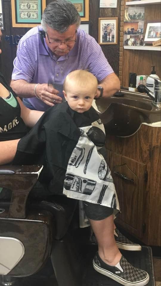 Frank Anello gives grandson Jack his first hair cut! Thank you, Frank Anello at the Gentlemen's Den With Mom Brittany Farrell💈