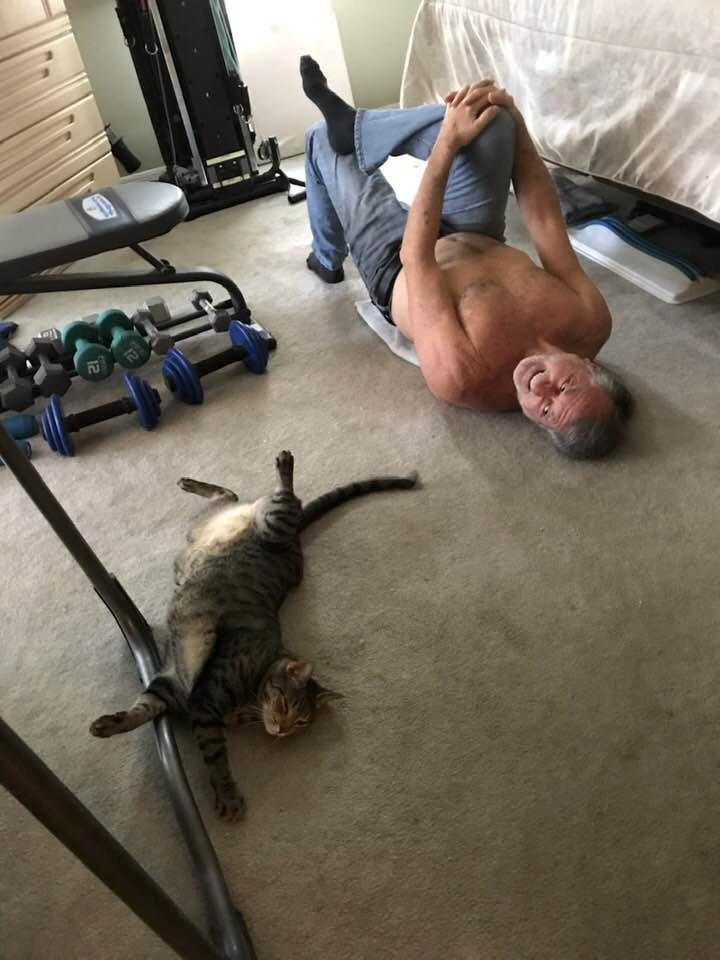 Taking a moment to stretch with my buddy Sparky on Christmas Day.