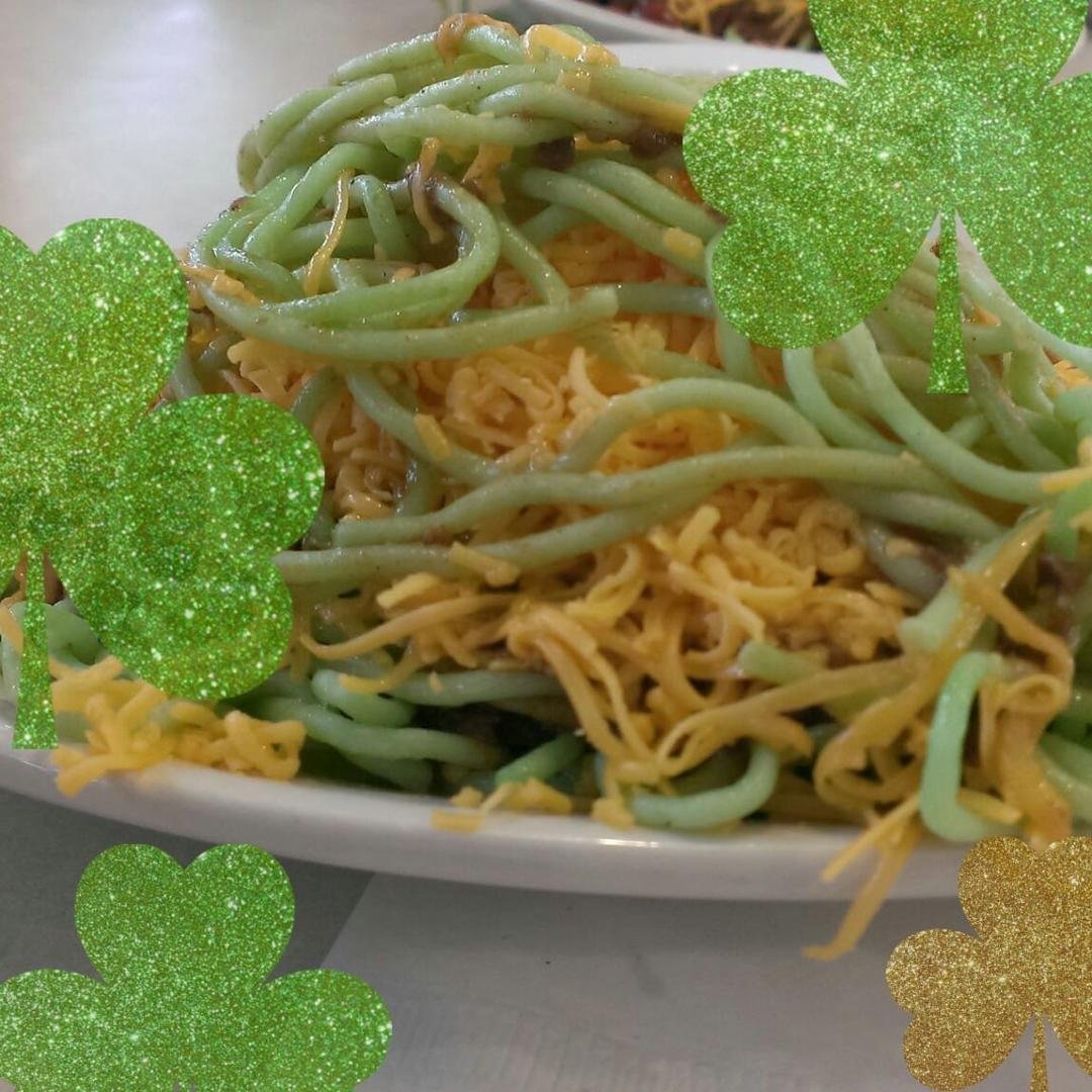 Green pasta at Skyline. Happy St. Patrick's Day!