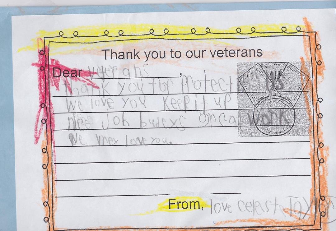Celeste's thank you to Veterans.
