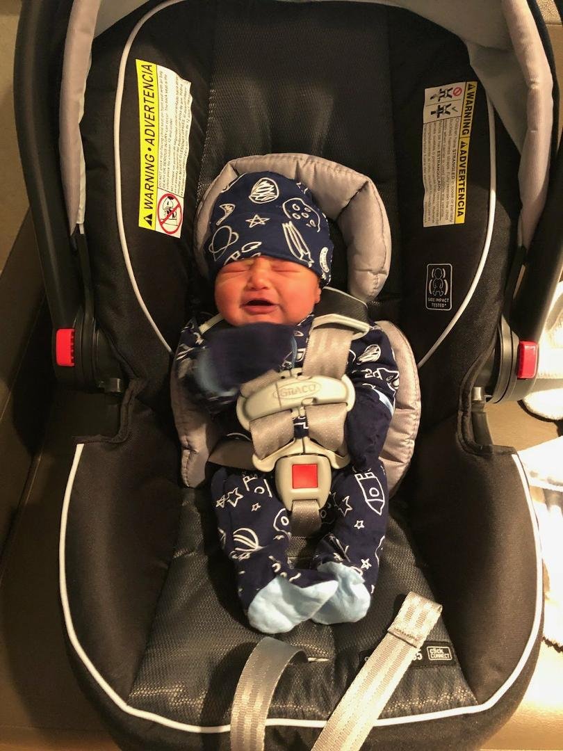 Our grandson's first car ride home!!! Baby Ben two days old.So sweet.We have eleven wonderful grandkids.So Blessed💕💕💕