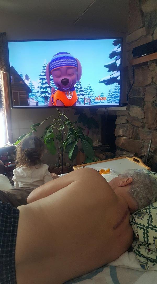 Makes the operation all worthwhile...that I get to lay up here and watch Paw Patrol with Little Riv!
