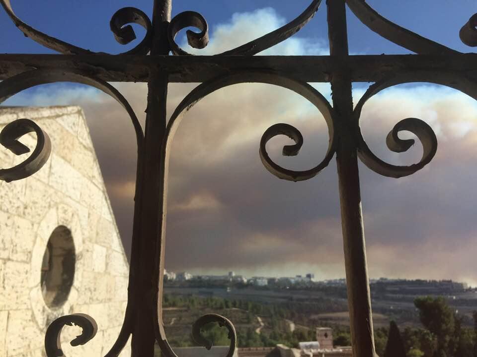 Smoke from this afternoon’s fire near Jerusalem.