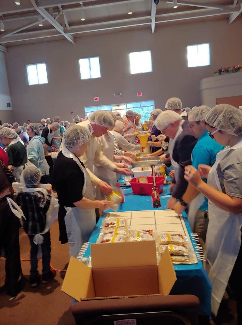 Dover power 40,000 meals packed today. Fall meeting. 200 people packed meals for area food pantries. Great day. M