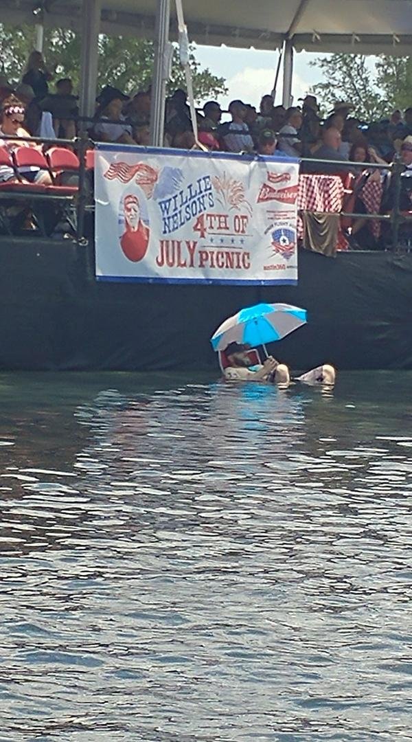 Only in Texas, only at Willie Nelson 4th of July picnic. This is a fountain, in front of a stage