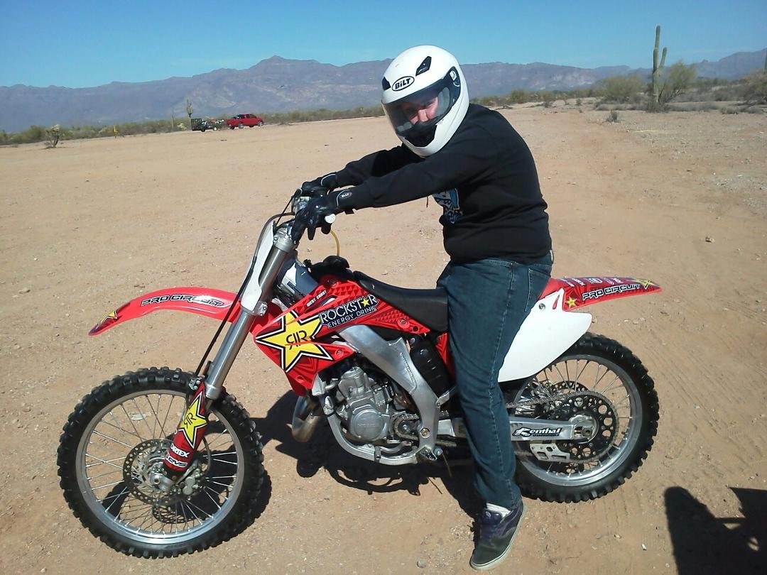 MMatthew on his new dirt bike. He is having a ball!