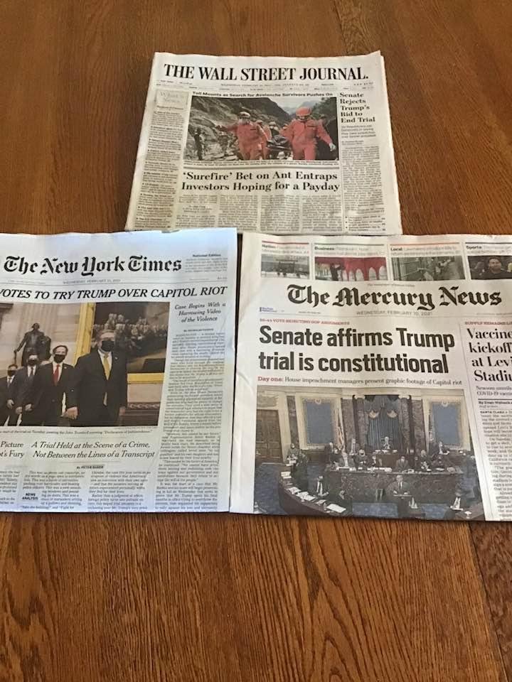 Today’s papers. For nine years I’ve been getting at least two papers each day. I’ve never received a bill and have called and emailed about canceling multiple times. One guy delivers them all each morning. Weird.