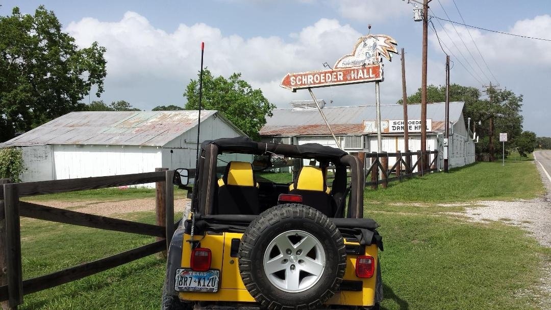 Heading home from a nice trip to Eugene's Ranch, had a good time Jeeping with the club and stopped by Schroeder Dance Hall, 2nd oldest Dance Hall in Texas, best boot scootin' around.