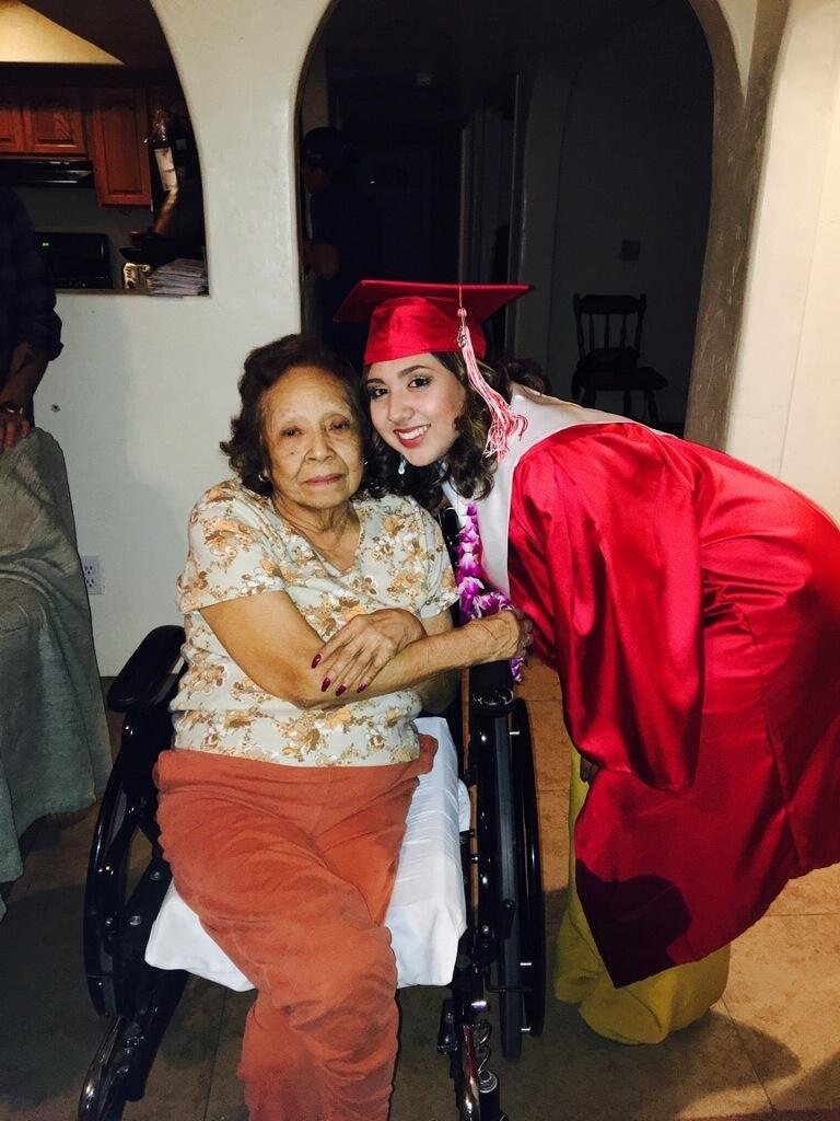 My mom couldn't go to graduation, but her great granddaughter, the graduate came to her. Thank you mija meant a lot to my mom. She had tears the next day "where have the years gone, look at her all grown and beautiful." S