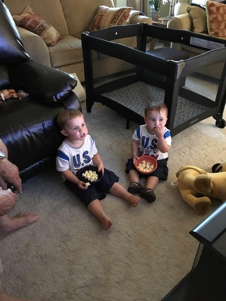 Snack before bedtime—first sleepover at Grandma’s new house ❤️😘