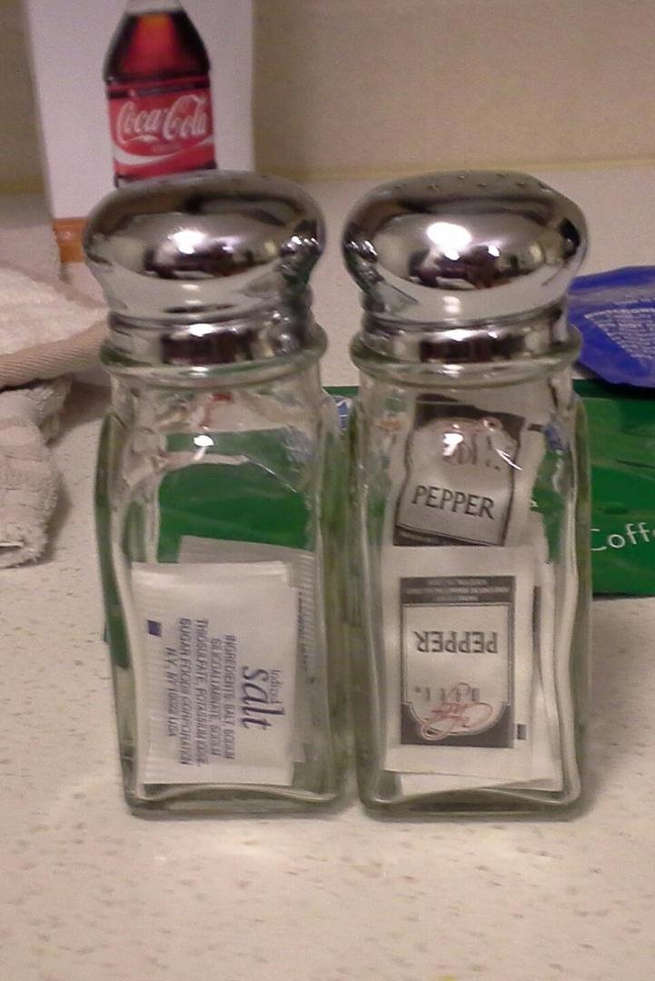 I found this an interesting way to keep the salt and pepper.