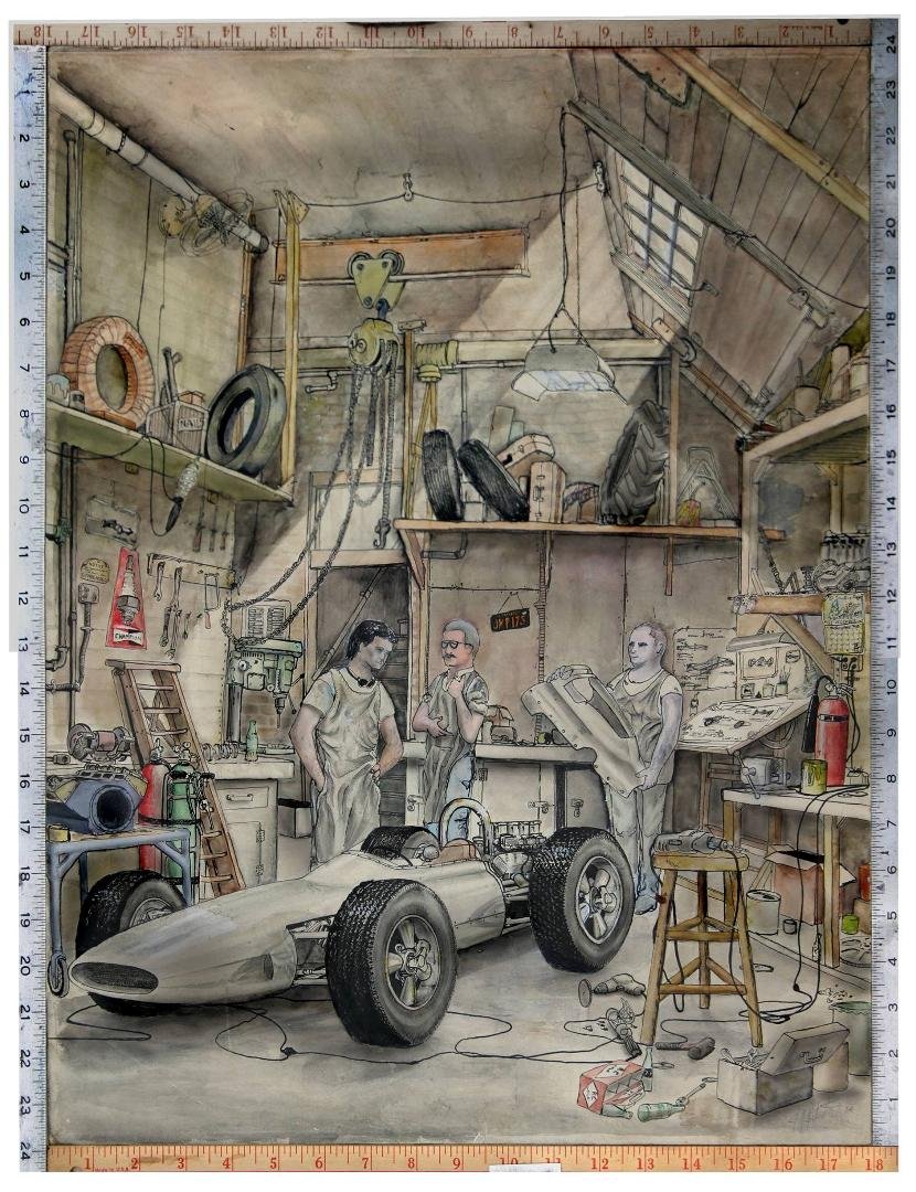 TBT: a high school drawing from 1965. I was about to graduate and follow my scholarship to an obscure art school in Ohio. My idol, Formula 1 World Champion Jim Clark, was about to win the 1965 Indy 500. The drawing is a gro