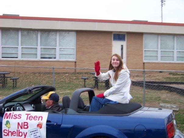 Shelby Burnett in a 2008 Shelby Mustang, Loaned by Mike Kehoe Ford of Jefferson City, New Bloomfield 2009 Christmas Parade. Poppy Fred Case driving, (most of the time).