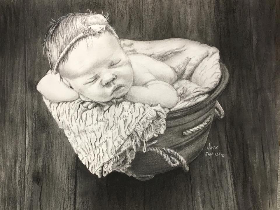 My latest piece. Charlotte Lilith Sage 4 days old. Ref photo Dana Meyers.