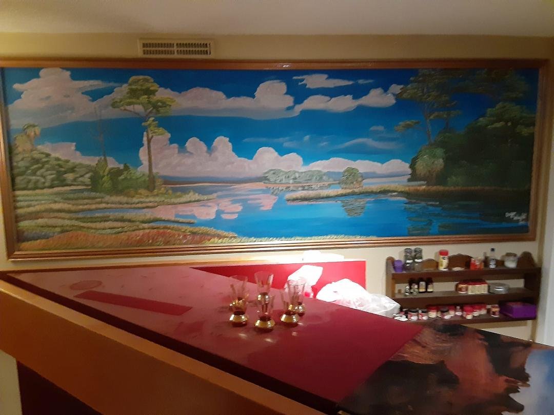 Judi Cain , This is a wall mural I painted on the wall down stairs behind our bar. Thought you might enjoy seeing it.