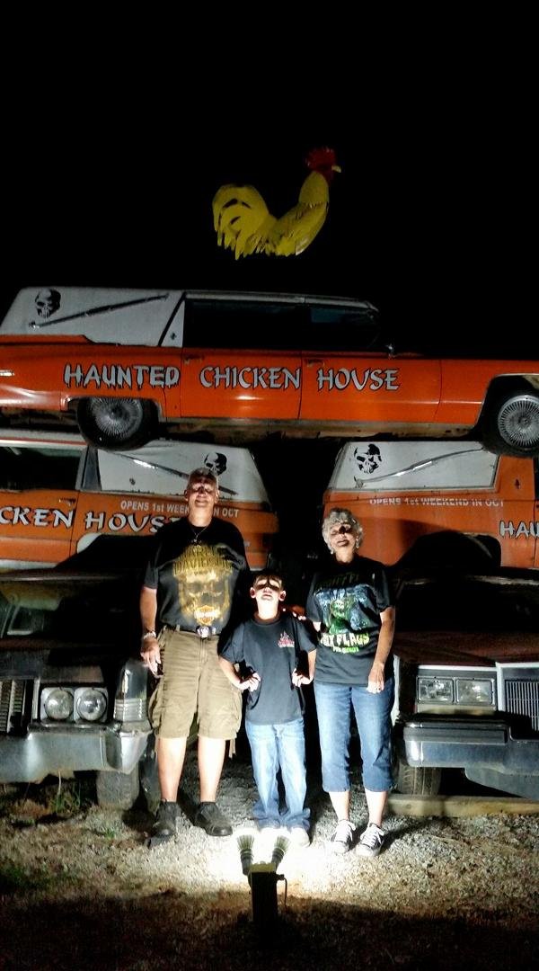 At Haunted Chicken House with Kym and Brayden