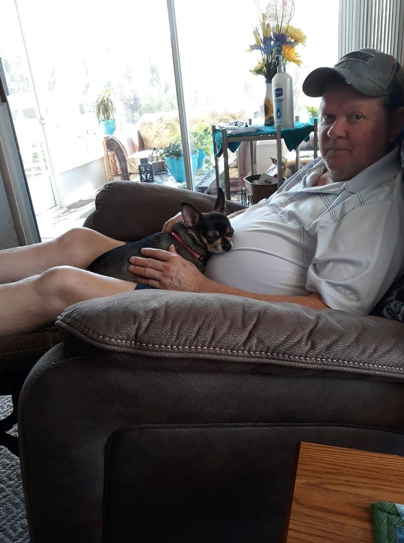 Doug relaxing with Jasmine....