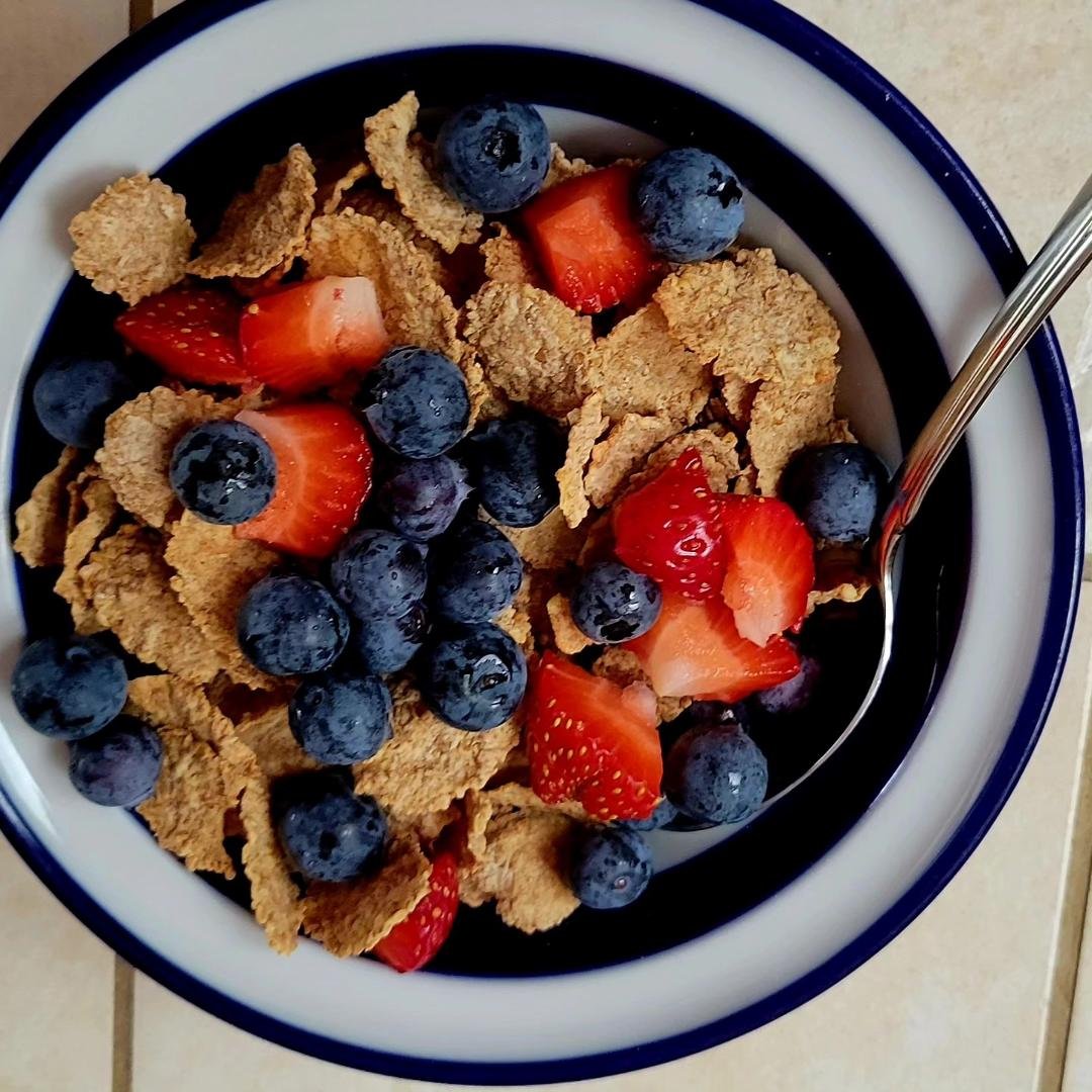 My breakfast this morning. Tom's blueberries are producing and the strawberry is from Lluvia's plant!