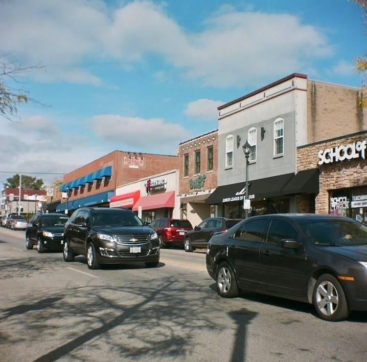 Scene of downtown Kirkwood, MO looking west along Kirkwood Road less than a block from the Amtrak station--taken with Kodak Portra 160 120 film respooled onto a 620 spool to fit a Kodak Brownie Hawkeye camera (November