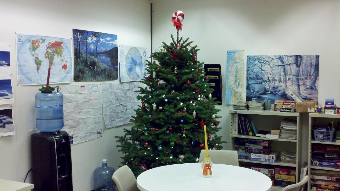 Our office Christmas tree on the day of our Christmas party. I work swing shift and couldn't be there and a coworker was nice enough to make and set aside a plate of food for me. Thank you.