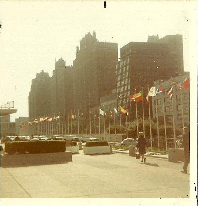 all the flags infront of the un